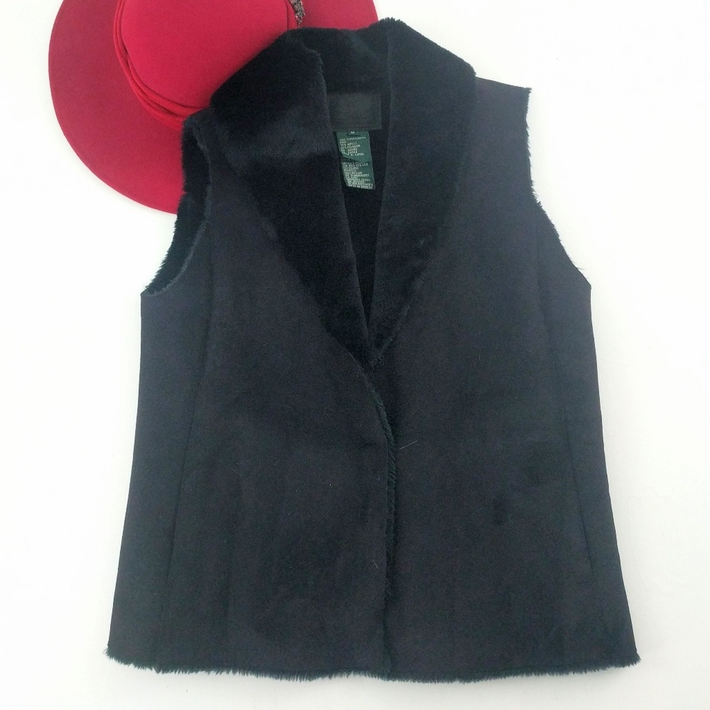Lauren | Black Suede Like Faux Fur Luxury Vest Sm